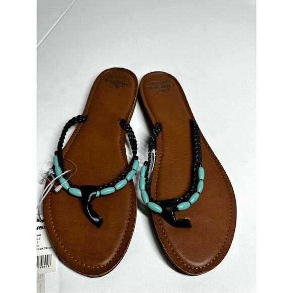 NWT O’Nell Flipflops Size 9/10 Leather Turquoise - Picture 2 of 6